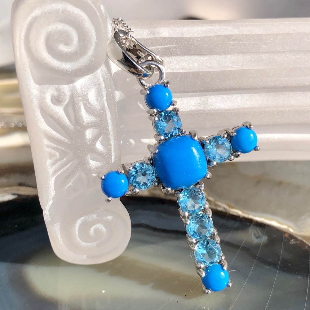 Pangea Mines Ceruleite & Blue Topaz Cross Enhancer